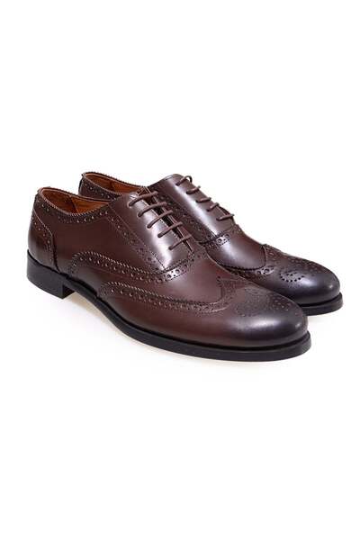FRANCO CALVANI Brown Lace-Up Genuine Leather Men's Shoes