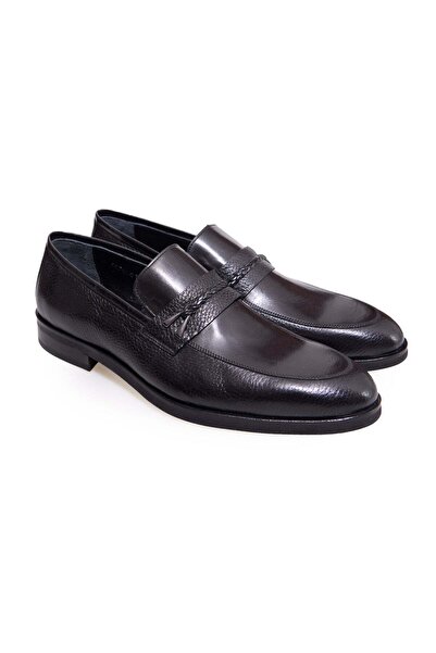 FRANCO CALVANI Black Color Laceless Genuine Leather Men's Shoes