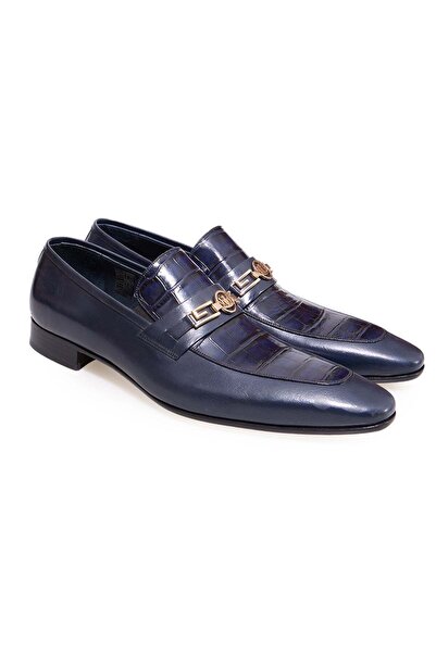 FRANCO CALVANI Dark Blue Color Laceless Genuine Leather Leather Sole Men's Shoes