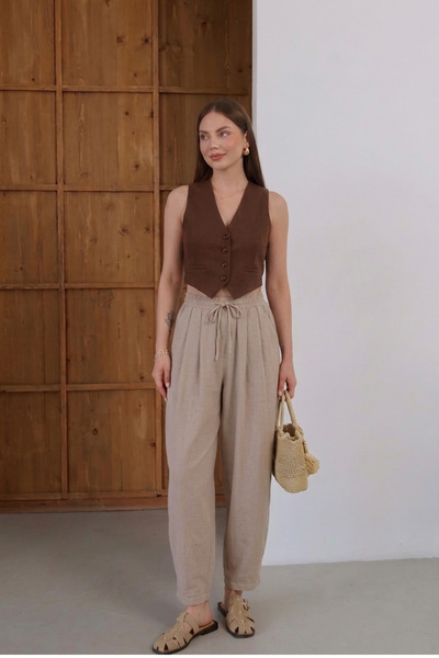 çatı moda Pantaloni cu talie elastică și șireturi, croială confortabilă