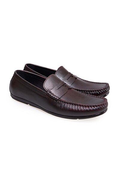 FRANCO CALVANI Brown Laceless Genuine Leather Men's Shoes