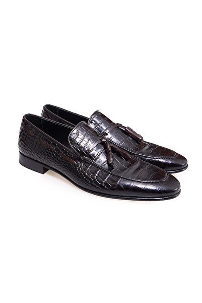 FRANCO CALVANI Black-Brown Laceless Genuine Leather Leather Sole Men's Shoes