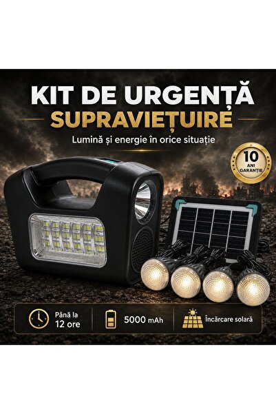 Zâna Casei Emergency Kit with Solar Panel, 4 LED Bulbs, Flashlight, Radio, Bl...