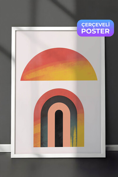 Zestia Pictură murală minimalistă cu ramă albă, compoziție cu apus de soare ș...