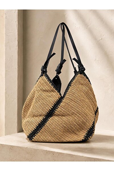 Generic Brand Camel-Black Straw Bag 34X50X30 Cnt1114