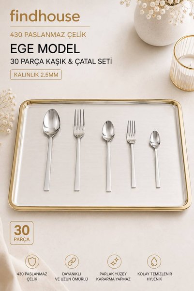 findhouse طقم أدوات مائدة من الفولاذ المقاوم للصدأ موديل 403 من إيج، 30 قطعة،...