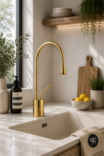 vb vitrinbanyo Gloria Damla Sink Faucet Gold Swan Kitchen Faucet Single Handl...