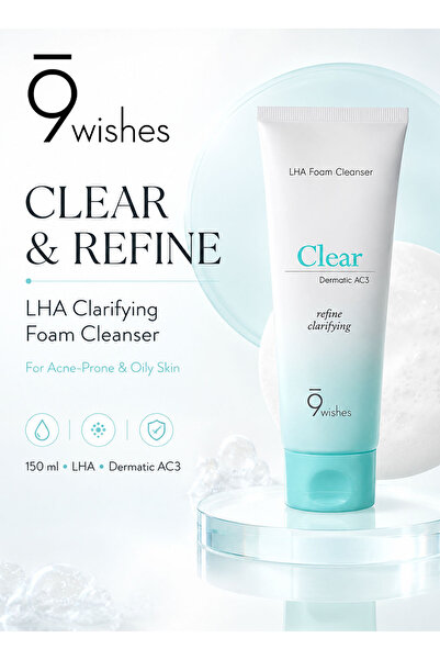 9WISHES Dermatic Clear CICA LHA Foam Cleanser 150ml, Clarifying Face Wash for...