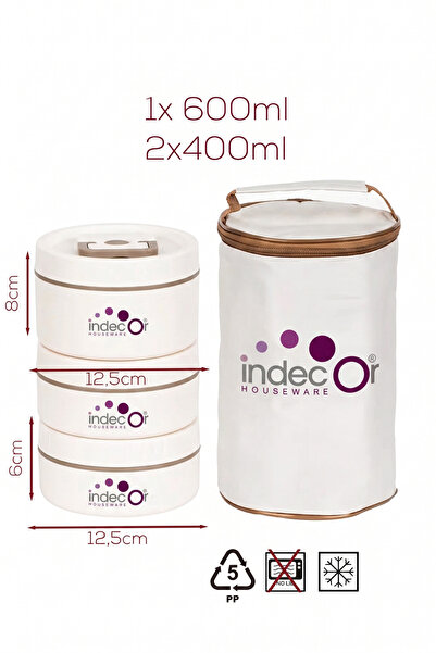 İndecor Houseware Isı Yalıtımlı Çantalı 3 Parça Vakumlu Lunch Box Yemek Termosu Beslenme Kutusu Sefer Tası