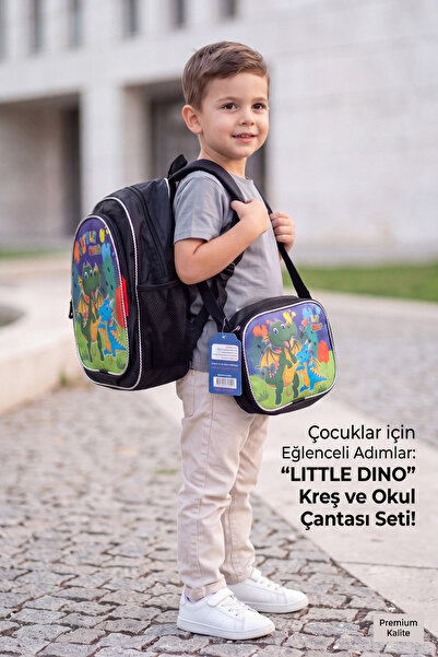 Liarca Little Dino Backpack Set with Lunch Bag for Primary School and Kinderg...
