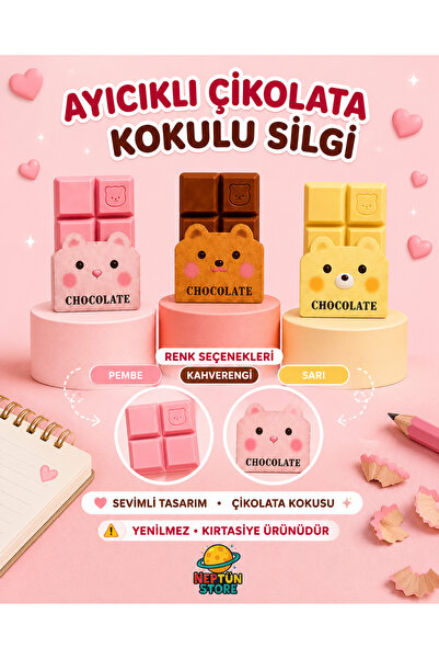 neptünstore Ayıcıklı Çikolata Kokulu Silgi – Çikolata Tablet Tasarımlı Seviml...