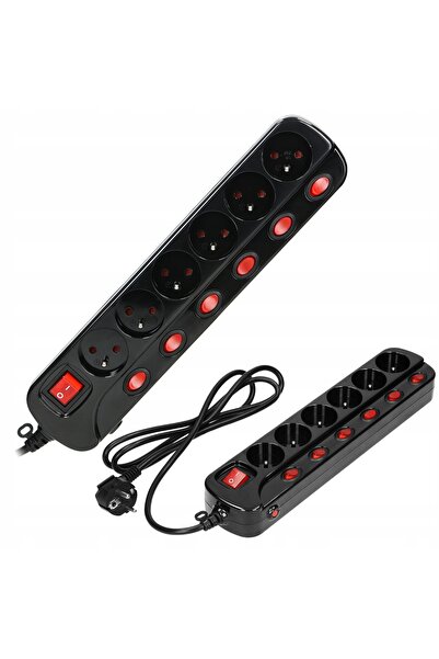 Orno Prelungitor multiswitch negru cu 6 prize și întrerupătoare, 1,5m