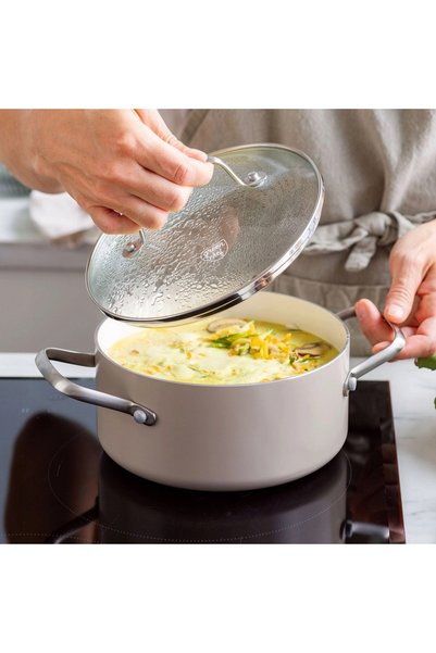 NO BRAND Oală ceramică GreenChef Nordics cu capac, 20cm, 3.1l, pentru inducți...