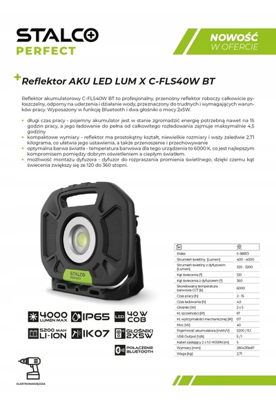 NO BRAND Reflector LED reîncărcabil 40W, boxă Bluetooth 2x5W, 4000 LM