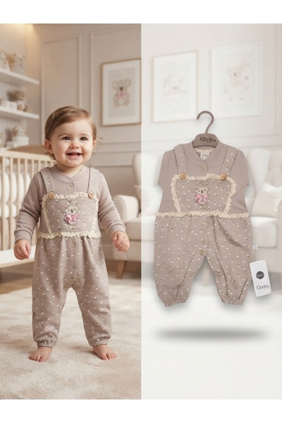 Koala Nakışlı Dantel Detaylı Fiyonklu Bebek Tulumu