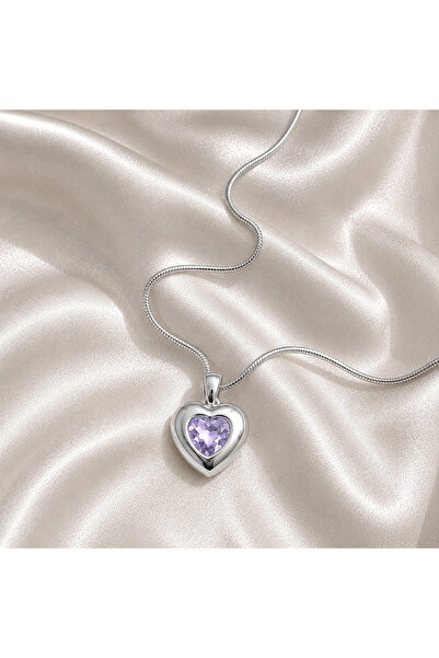 h&b design jewel Steel Silver Lilac Heart Necklace