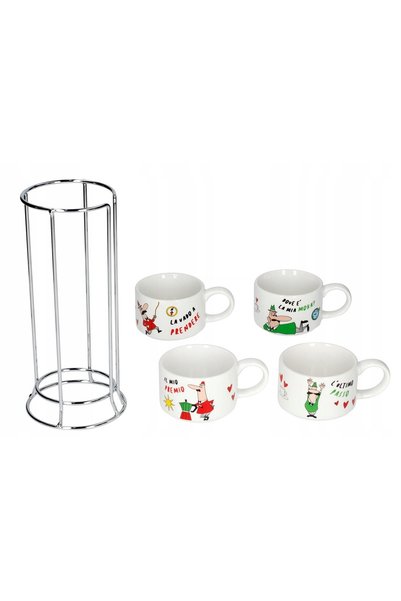Bialetti Set de cești de cafea cappuccino Italia, 4 bucăți + suport