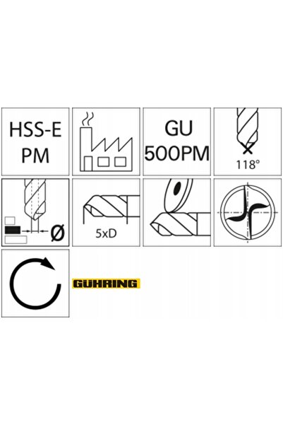 NO BRAND Burghiu elicoidal Gühring WN hsse-pm TiAlN 5xd 7,6 mm