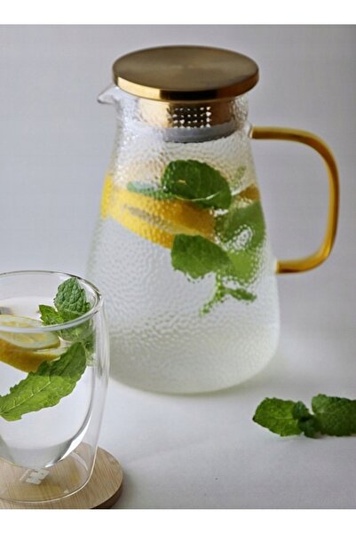 MPLCO Ulcior mare de sticlă pentru apă, suc, limonadă și ceai, 2 l, Golden Ja...