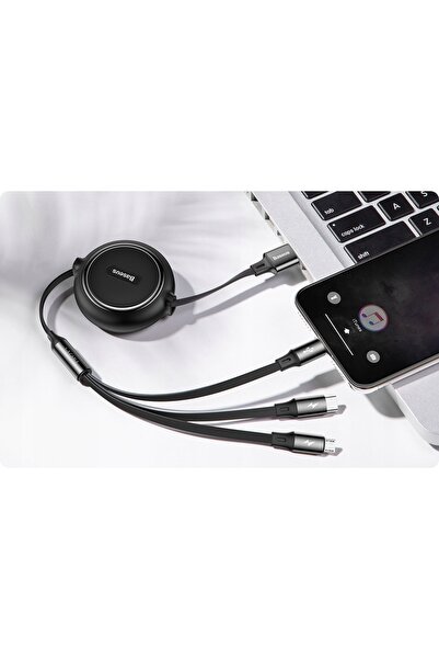 NO BRAND Cablu retractabil 3-în-1 Baseus Golden Loop USB - micro USB / Lightn...