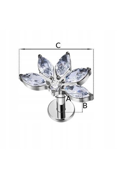NO BRAND Cercel piercing argintiu Labret floare și zirconii titan pentru lobu...