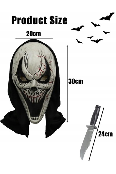NO BRAND Mască de Halloween Ghostface țipătoare, mască din latex cu cuțit, co...