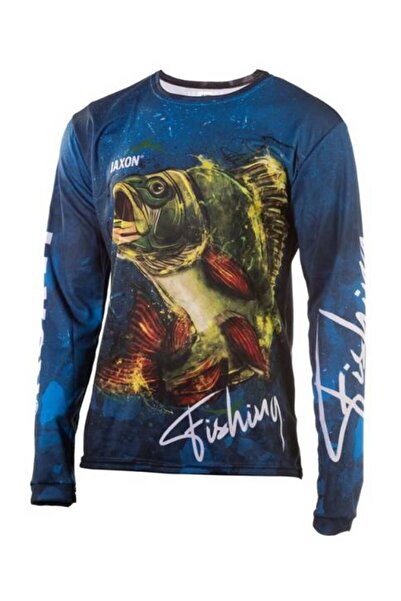 NO BRAND Tricou Jaxon cu mânecă lungă, albastru, cu pește, roz. XL