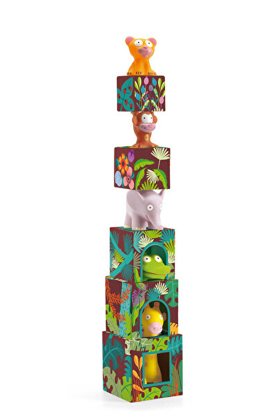 djeco cutie blocuri piramidă + figurine animale