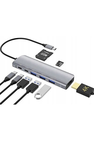 NO BRAND HUB 8w1 Adaptor USB-C Splitter HDMI 4k USB SD PD Power Delivery 100W