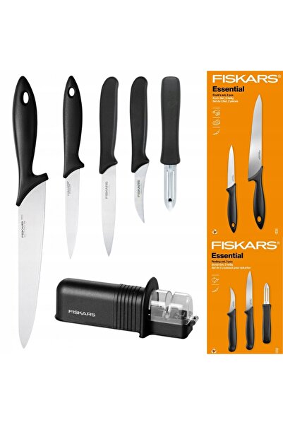 FiSKARS Set ESSENTIAL de 5 cuțite (de bucătărie + pentru curățat) + ascuțitor...