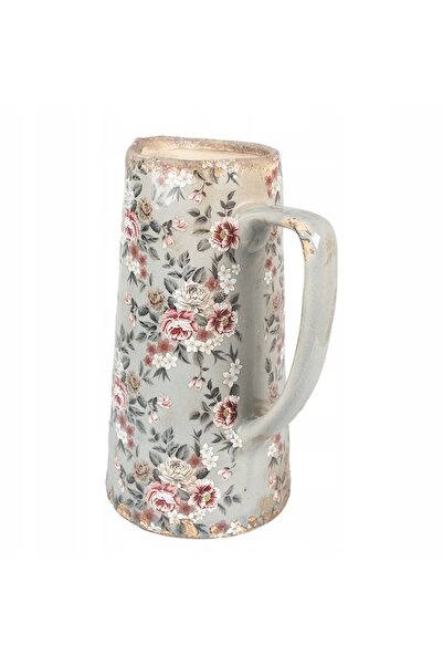 NO BRAND Vază ceramică gri cu flori de 26 cm