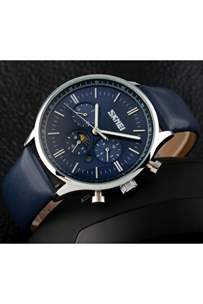 Skmei Ceas bărbătesc analogic, curea din piele, cronograf, dată