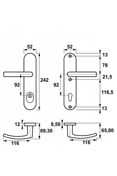 NO BRAND Mâner exterior QUEBEC 92 mm cu protecție pentru cilindru FLEX, F6 INOX