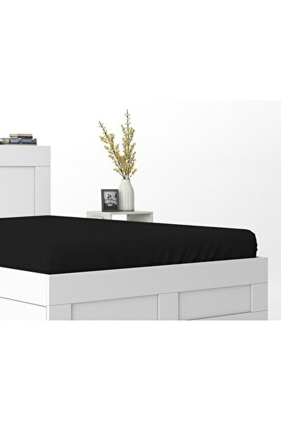 NO BRAND Cearșaf de pat 200x220 bumbac satinat tradițional Negru Pur Detexpol