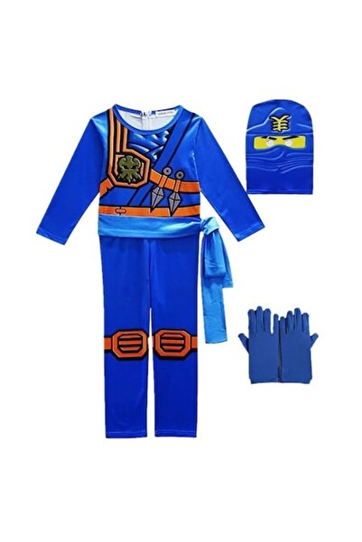 OEM Costum de carnaval pentru copii Ninjago, cu mănuși, albastru, 7-8 ani