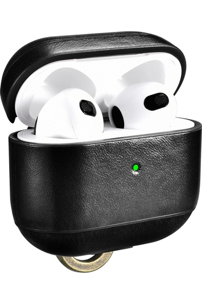 ICARER Vintage Δερμάτινη Θήκη με Γάντζο για Apple AirPods 3rd Gen - Black