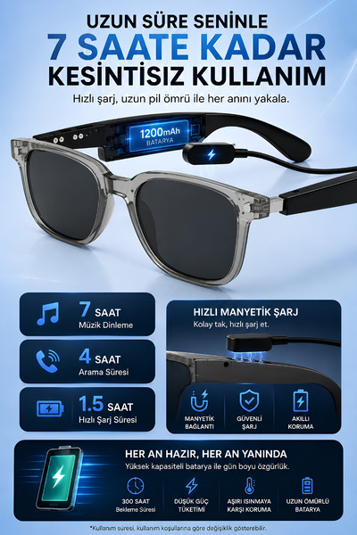Eyesofia Akıllı Bluetooth Güneş Gözlüğü Dokunmatik Kontrollü Müzik Arama ve A...