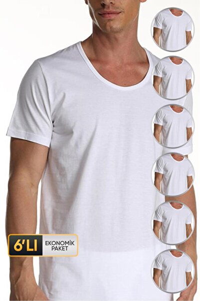 Çift Kaplan Men's Single Jersey Crew Neck White T-Shirt 0953 Pack of 6