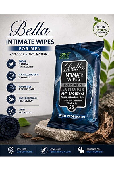 Bella Intimate Wipes For Men Antibacterial Pack of 25