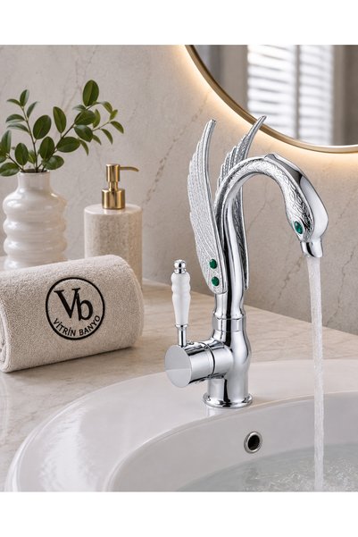 vb vitrinbanyo صنبور حوض سوغي من الكروم - صنبور نحاسي عتيق الطراز مزخرف بالحج...