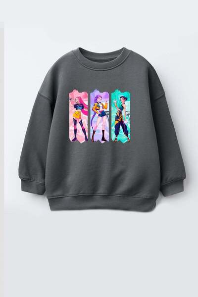 Monila Girl's 3 Thread Fabric Cotton Huntrix Printed Sweatshirt
