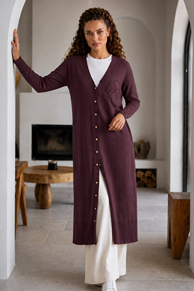 benguen Long Mercerized Cardigan N3338 Plum