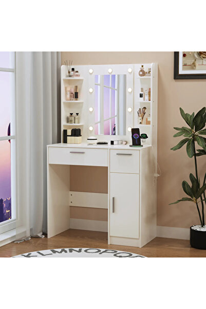 Arabest LED‑Lighted Makeup Vanity Dressing Table 80×40×141.2 cm 24.88kg White...