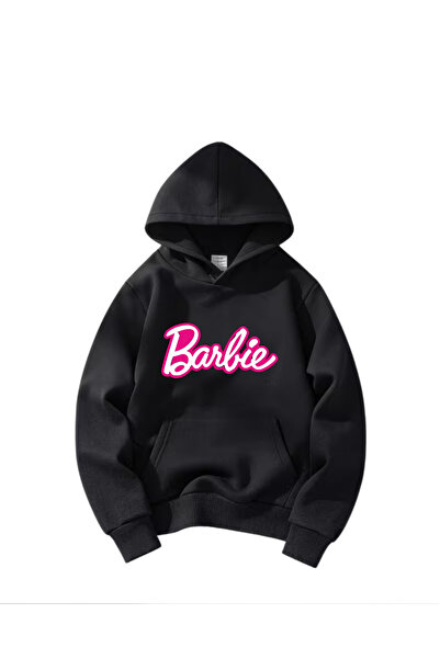 haha Oversize Hooded Barbie Printed Sweatshirt for Girls