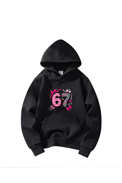 haha Oversize Hooded Six Seven Printed Sweatshirt for Girls
