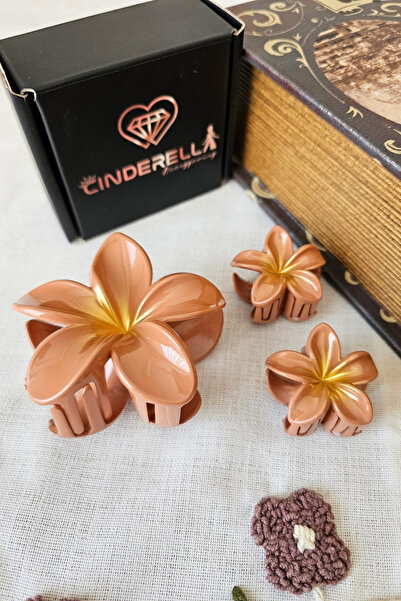 Cinderella Set of 3 Milky Coffee Gold Ombre Lotus Flower Hairpin Set - Hawaii...