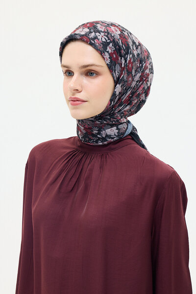 cs camellia scarf Κασκόλ Elia Kraş - Μαύρο-Βουργουνδίας