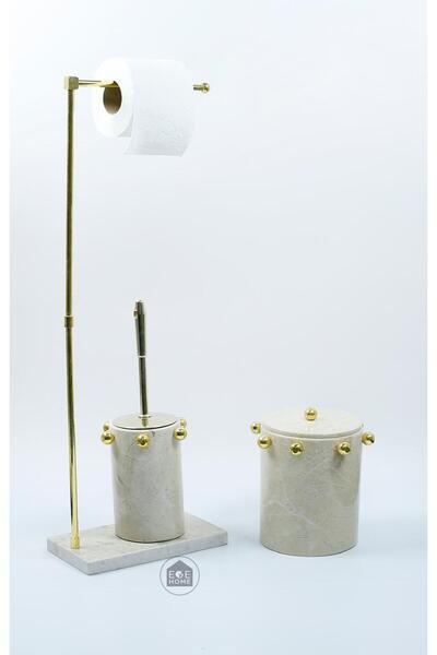 ege gross Aura Lux Collection - Beige Marble 3 Piece Gold Bathroom Set