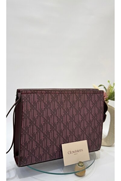 Glowisters Kadın Bordo Geometrik Desenli Portföy El Çantası Clutch