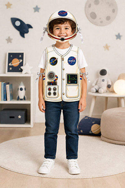 GREATOY Çocuk Astronot Kostümü Kask ve Kıyafet 2 Parça Kalın Kağıt Uzay Temal...
